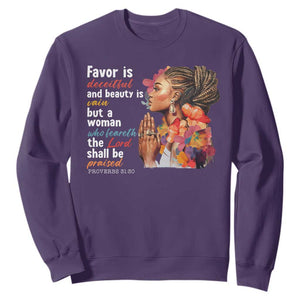 Christian African American Sweatshirt Favor Is Deceitful And Beauty Is Vain TS11 Purple Print Your Wear