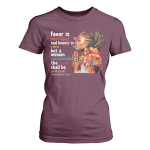 Christian African American T Shirt For Women Favor Is Deceitful And Beauty Is Vain TS11 Maroon Print Your Wear