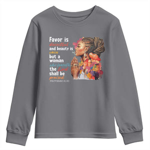 Christian African American Youth Sweatshirt Favor Is Deceitful And Beauty Is Vain TS11 Charcoal Print Your Wear