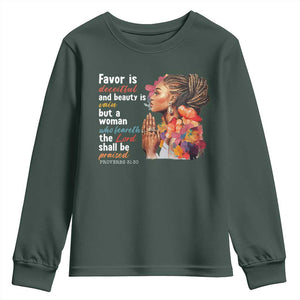 Christian African American Youth Sweatshirt Favor Is Deceitful And Beauty Is Vain TS11 Dark Forest Green Print Your Wear
