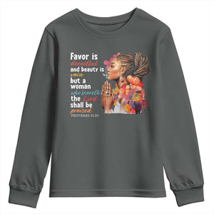 Christian African American Youth Sweatshirt Favor Is Deceitful And Beauty Is Vain TS11 Dark Heather Print Your Wear
