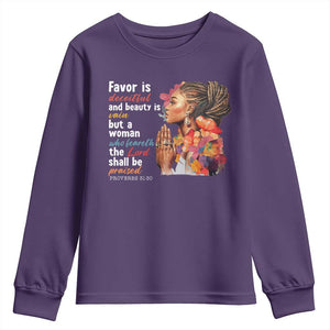 Christian African American Youth Sweatshirt Favor Is Deceitful And Beauty Is Vain TS11 Purple Print Your Wear