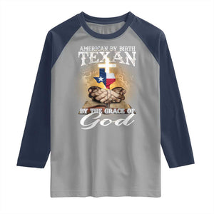 American Texan Jesus Raglan Shirt American By Birth Texan By The Grace Of God TS11 Sport Gray Navy Print Your Wear
