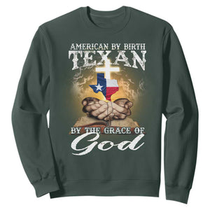 American Texan Jesus Sweatshirt American By Birth Texan By The Grace Of God TS11 Dark Forest Green Print Your Wear