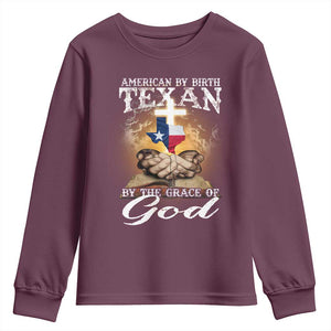 American Texan Jesus Youth Sweatshirt American By Birth Texan By The Grace Of God TS11 Maroon Print Your Wear