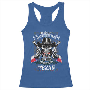 Funny American Texan Racerback Tank Top I Am A BBQ Eating Beer Drinking Gun Owning Texan TS11 Royal Blue Print Your Wear