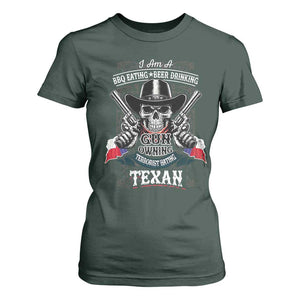Funny American Texan T Shirt For Women I Am A BBQ Eating Beer Drinking Gun Owning Texan TS11 Dark Forest Green Print Your Wear