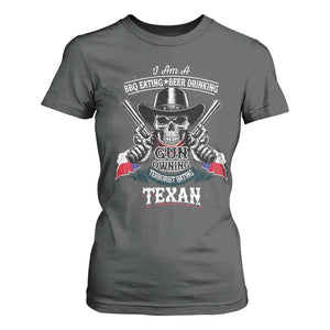 Funny American Texan T Shirt For Women I Am A BBQ Eating Beer Drinking Gun Owning Texan TS11 Dark Heather Print Your Wear