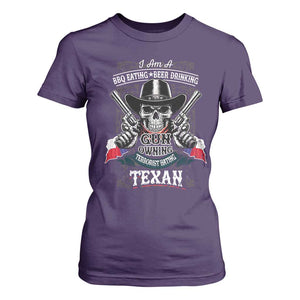 Funny American Texan T Shirt For Women I Am A BBQ Eating Beer Drinking Gun Owning Texan TS11 Purple Print Your Wear