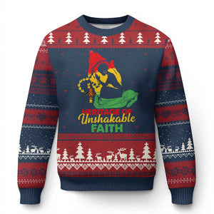 Christian African American Ugly Christmas Sweater Heritage Of Unshakable Faith Black History Month TS11 Navy Red Print Your Wear