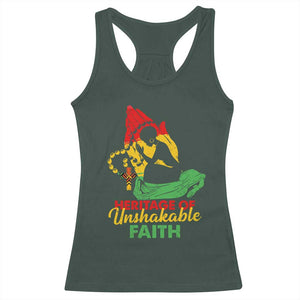 Christian African American Racerback Tank Top Heritage Of Unshakable Faith Black History Month TS11 Dark Forest Green Print Your Wear