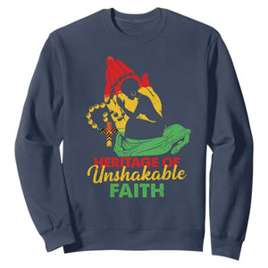Christian African American Sweatshirt Heritage Of Unshakable Faith Black History Month TS11 Navy Print Your Wear