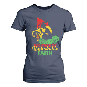 Christian African American T Shirt For Women Heritage Of Unshakable Faith Black History Month TS11 Navy Print Your Wear