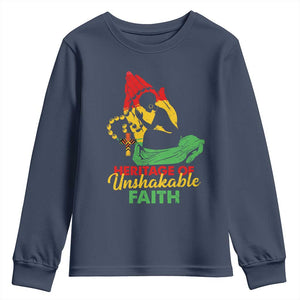Christian African American Youth Sweatshirt Heritage Of Unshakable Faith Black History Month TS11 Navy Print Your Wear