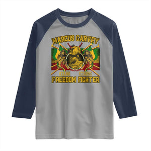Marcus Garvey Raglan Shirt Stand Strong Freedom Fighter Black History Month TS11 Sport Gray Navy Print Your Wear