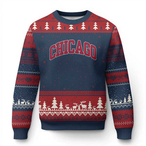 Chicago Pride Illinois IL Vintage Sports Basketball Red Design Ugly Christmas Sweater TS11 Navy Red Print Your Wear