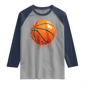 Funny Basketball Drip Splash Graphic Raglan Shirt TS11 Sport Gray Navy Print Your Wear