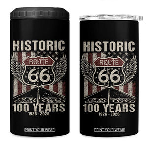 Historic Route Highway 66 100 Years Anniversary 4 in 1 Can Cooler Tumbler Highway Road Sign Wings Vintage American Flag TS11 One Size: 16 oz Black Print Your Wear