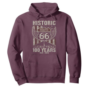 Historic Route Highway 66 100 Years Anniversary Hoodie Highway Road Sign Wings Vintage American Flag TS11 Maroon Print Your Wear