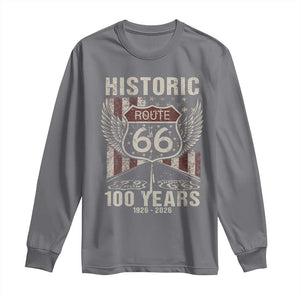 Historic Route Highway 66 100 Years Anniversary Long Sleeve Shirt Highway Road Sign Wings Vintage American Flag TS11 Charcoal Print Your Wear