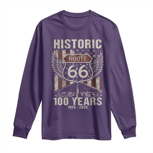 Historic Route Highway 66 100 Years Anniversary Long Sleeve Shirt Highway Road Sign Wings Vintage American Flag TS11 Purple Print Your Wear