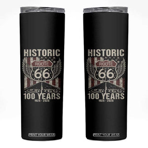 Historic Route Highway 66 100 Years Anniversary Skinny Tumbler Highway Road Sign Wings Vintage American Flag TS11 Black Print Your Wear