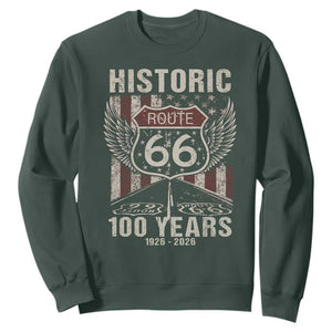 Historic Route Highway 66 100 Years Anniversary Sweatshirt Highway Road Sign Wings Vintage American Flag TS11 Dark Forest Green Print Your Wear