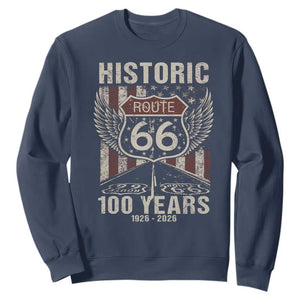Historic Route Highway 66 100 Years Anniversary Sweatshirt Highway Road Sign Wings Vintage American Flag TS11 Navy Print Your Wear