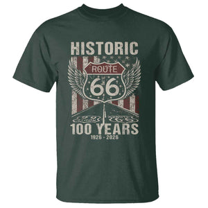 Historic Route Highway 66 100 Years Anniversary T Shirt Highway Road Sign Wings Vintage American Flag TS11 Dark Forest Green Print Your Wear