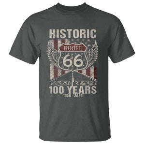 Historic Route Highway 66 100 Years Anniversary T Shirt Highway Road Sign Wings Vintage American Flag TS11 Dark Heather Print Your Wear