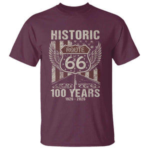 Historic Route Highway 66 100 Years Anniversary T Shirt Highway Road Sign Wings Vintage American Flag TS11 Maroon Print Your Wear