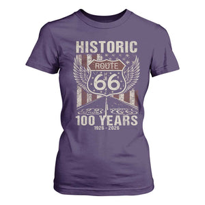 Historic Route Highway 66 100 Years Anniversary T Shirt For Women Highway Road Sign Wings Vintage American Flag TS11 Purple Print Your Wear