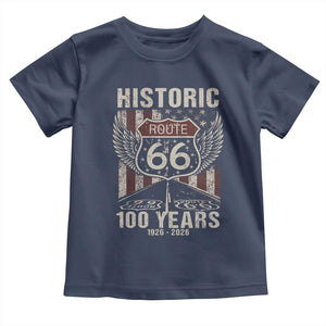 Historic Route Highway 66 100 Years Anniversary Toddler T Shirt Highway Road Sign Wings Vintage American Flag TS11 Navy Print Your Wear