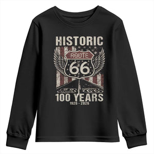 Historic Route Highway 66 100 Years Anniversary Youth Sweatshirt Highway Road Sign Wings Vintage American Flag TS11 Black Print Your Wear