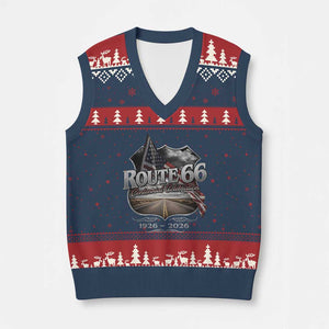 US Route Highway 66 Centennial Celebration V-Neck Knit Sweater Vest 100 Years Of The Mother Road Vintage American Flag TS11 Navy Red Print Your Wear