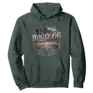 US Route Highway 66 Centennial Celebration Hoodie 100 Years Of The Mother Road Vintage American Flag TS11 Dark Forest Green Print Your Wear