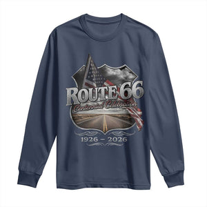 US Route Highway 66 Centennial Celebration Long Sleeve Shirt 100 Years Of The Mother Road Vintage American Flag TS11 Navy Print Your Wear