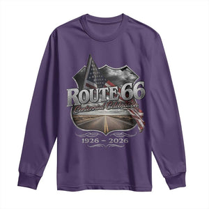 US Route Highway 66 Centennial Celebration Long Sleeve Shirt 100 Years Of The Mother Road Vintage American Flag TS11 Purple Print Your Wear