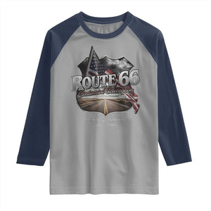 US Route Highway 66 Centennial Celebration Raglan Shirt 100 Years Of The Mother Road Vintage American Flag TS11 Sport Gray Navy Print Your Wear