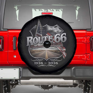 US Route Highway 66 Centennial Celebration Spare Tire Cover 100 Years Of The Mother Road Vintage American Flag TS11 Black Print Your Wear