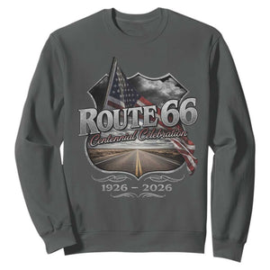US Route Highway 66 Centennial Celebration Sweatshirt 100 Years Of The Mother Road Vintage American Flag TS11 Dark Heather Print Your Wear