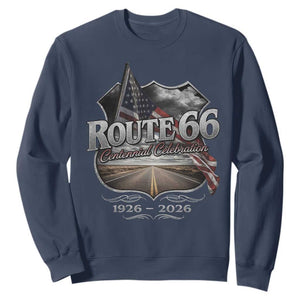 US Route Highway 66 Centennial Celebration Sweatshirt 100 Years Of The Mother Road Vintage American Flag TS11 Navy Print Your Wear