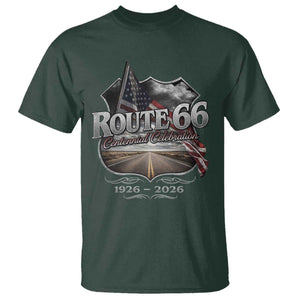US Route Highway 66 Centennial Celebration T Shirt - 100 Years Of The Mother Road - Vintage American Flag TS11 Dark Forest Green Print Your Wear