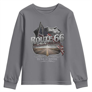 US Route Highway 66 Centennial Celebration Youth Sweatshirt 100 Years Of The Mother Road Vintage American Flag TS11 Charcoal Print Your Wear