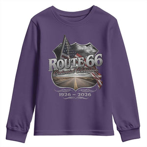 US Route Highway 66 Centennial Celebration Youth Sweatshirt 100 Years Of The Mother Road Vintage American Flag TS11 Purple Print Your Wear