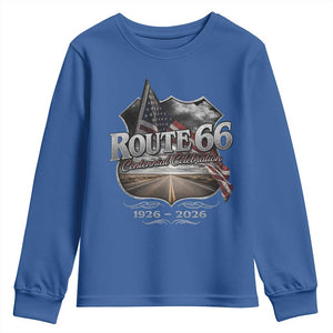 US Route Highway 66 Centennial Celebration Youth Sweatshirt 100 Years Of The Mother Road Vintage American Flag TS11 Royal Blue Print Your Wear