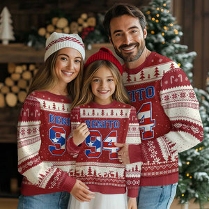 Puerto Rico Jersey Benito Number 94 Graphic Ugly Christmas Sweater TS11 Red Beige Print Your Wear