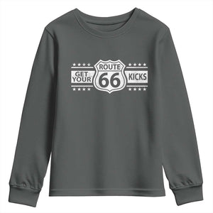 Route Highway 66 Youth Sweatshirt Get Your Kicks American Road Trip TS11 Dark Heather Print Your Wear