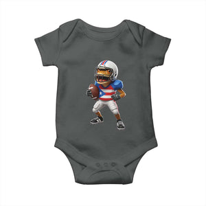 Funny Coqui Frog Puerto Rico Playing Football Baby Onesie Boricua Game Day TS11 Dark Heather Print Your Wear