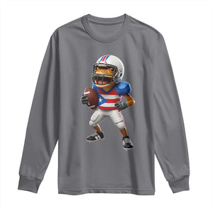 Funny Coqui Frog Puerto Rico Playing Football Long Sleeve Shirt Boricua Game Day TS11 Charcoal Print Your Wear